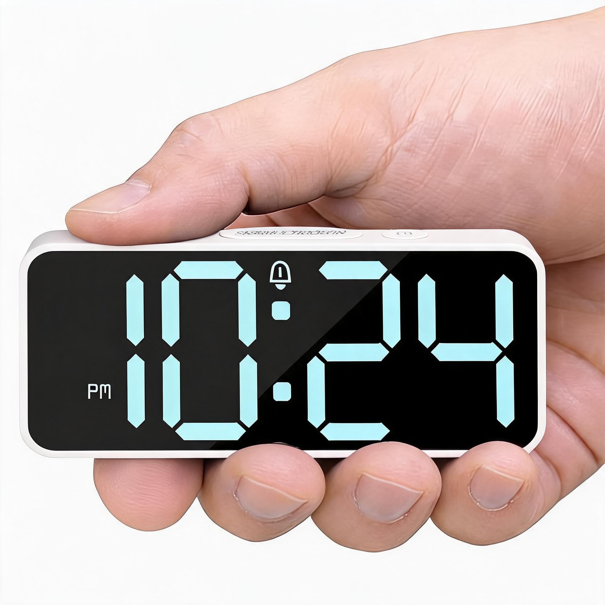 GemCoo Digital Alarm Clock LED Display for Family & Couples Bedside（White）
