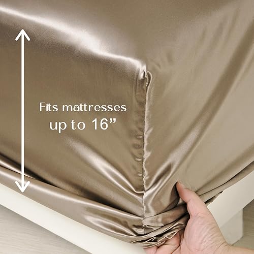 Miniatura 4 de ZIMASILK Sábana bajera ajustable 100% de seda de morera, sin costuras, con bolsillo profundo, ambos lados, seda 19 momme, 1 sábana bajera de seda