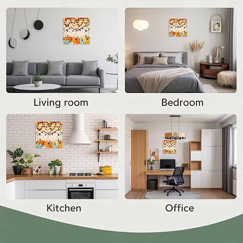 Miniatura 8 de Pumpkins Fall Wooden Wall Clock Silent Non Ticking, Thanksgiving Autumn Maple Leaves Harvest Square Wall Clock Battery Operated, Decor Clock for