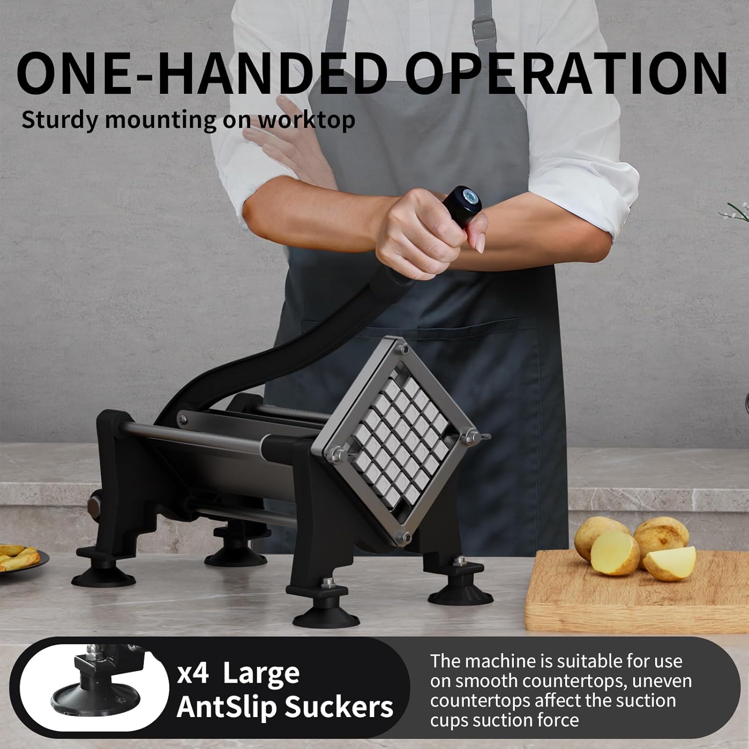 French Fry Cutter for Potatoes Slicer with Suction Feet Complete Set, Stainless Steel Potato Cutter with 1/4", 3/8",1/2",8 Blades for Sweet Potato, Carrot, Yam(Full Combo)