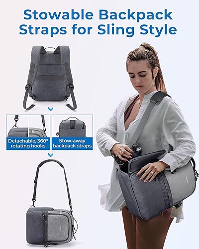 Miniatura 2 de BAGSMART Mochila para cámara DSLR SLR SLR para fotógrafos con múltiples formas de transporte, Gris, Moda