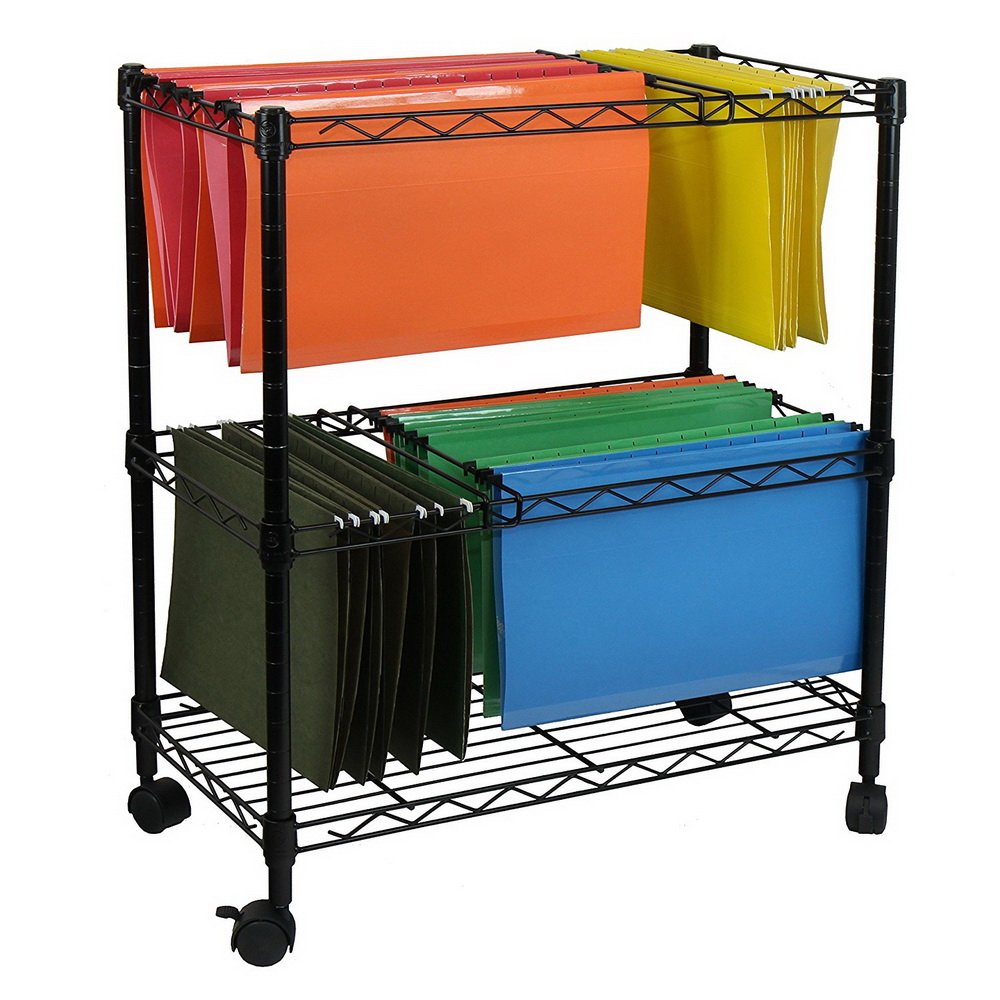 Benlet Two Tier Metal Rolling Mobile File Cart for Letter Size Office Supplies