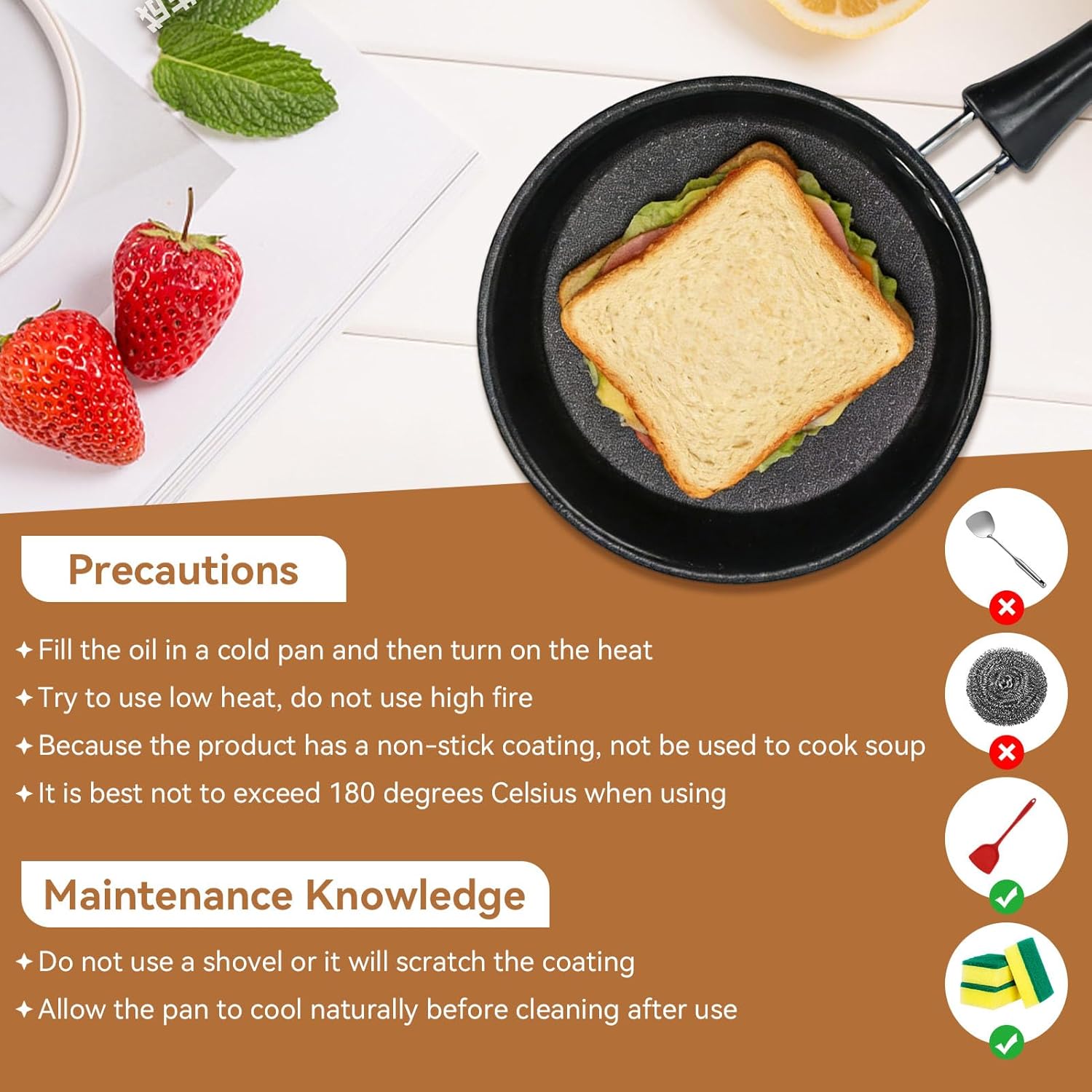 5 Inch Mini Nonstick Egg Pan, Small Frying Pan Nonstick Small Egg Frying Pan Stainless Steel Pan Blue - Image 4