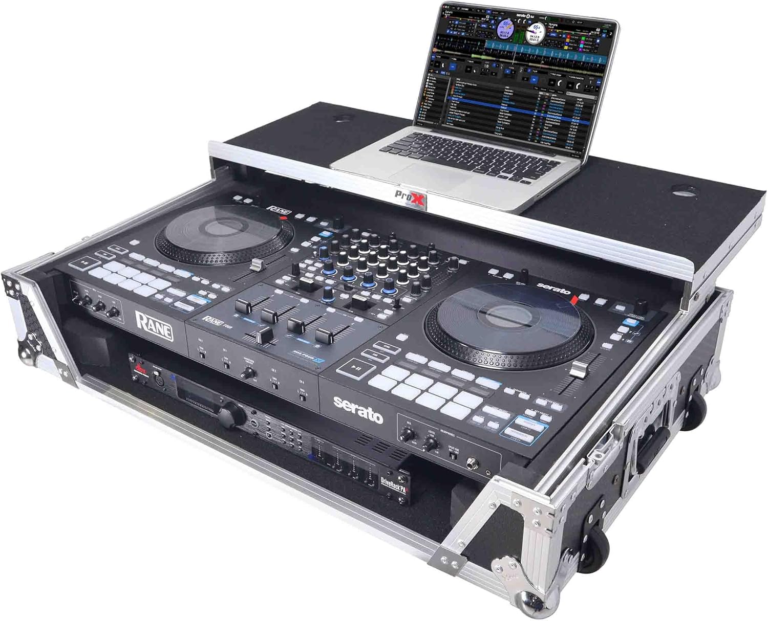 ProX XS-RANEFOUR WLT ATA Road Case For RANE Four DJ Controller with Laptop Shelf 1U Rack Space and Wheels