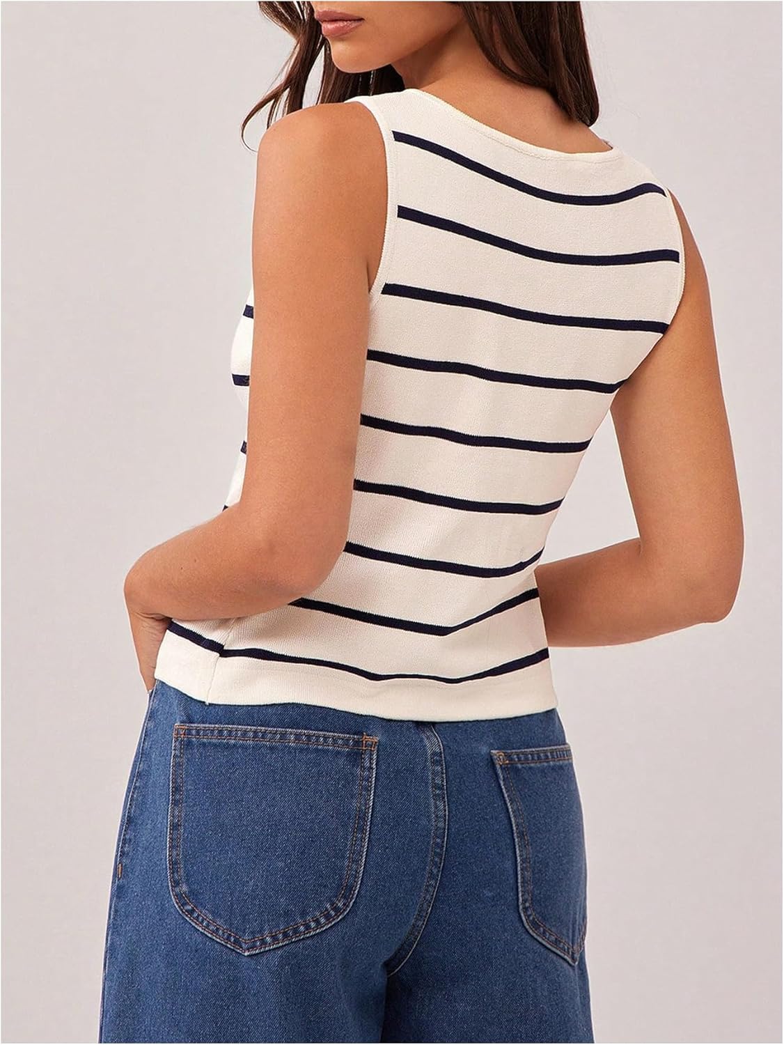 SOLY HUX Women's Striped Button Down Sweater Vest Sleeveless Slim Fitted Summer Tank Tops - Image 3