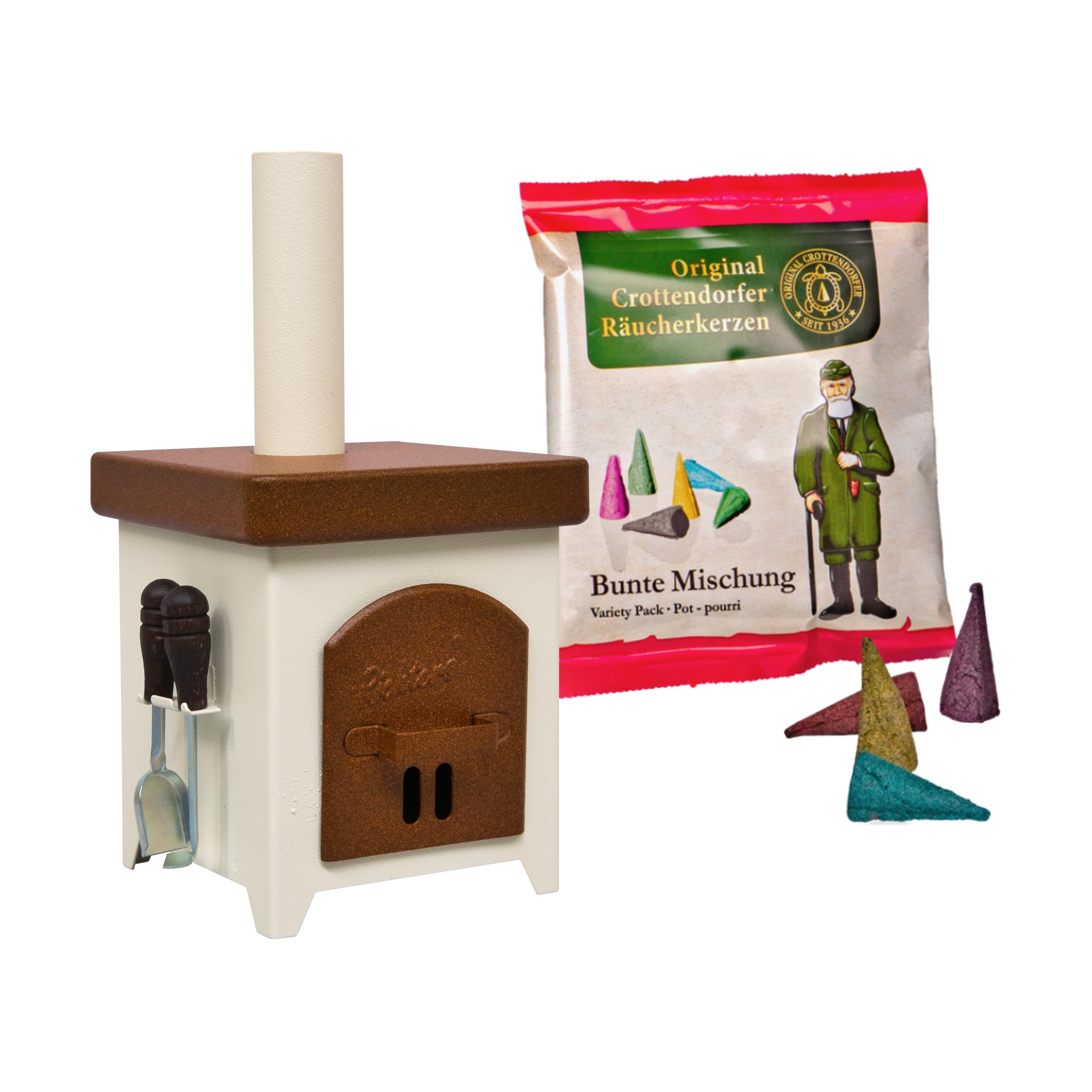 Encens en tôle fine Crottendorfer porte-encens marron beige 15 cm avec couverts de sécurité