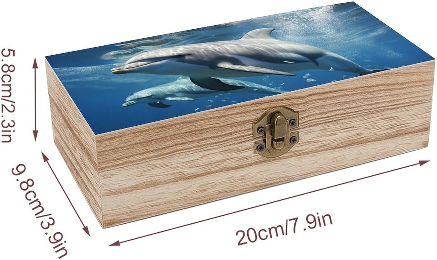 Large Wooden Storage Box With Lid And Front Clasp Cute Dolphins Wooden Jewelry Box Office Desk Organizer Bins Beautifully Keepsake Boxes Memory Boxes Jewelry Organizer image 2