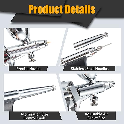 Miniatura 3 de Kit de aerógrafo, juego de pintura de pincel de aire, pistola de aerógrafo de doble acción con agujas de 0.012 in/0.020 in/0.031 in, taza de pintura