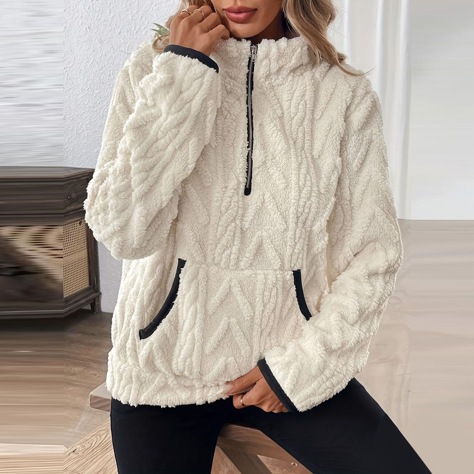 Sweat Femme Hiver Fourrure - 2026 Sans Capuche Sweat Shirt Pull Femme