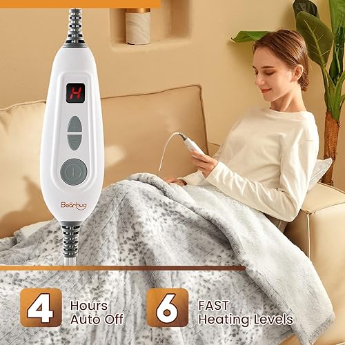 Miniatura 4 de Bearhug Electric Heated Throw Blanket 50" x 60", Reversible Faux Fur & Sherpa, 5-Year Warranty, 6 Heating Levels & 4H Auto Off, Over-Heat Protect,