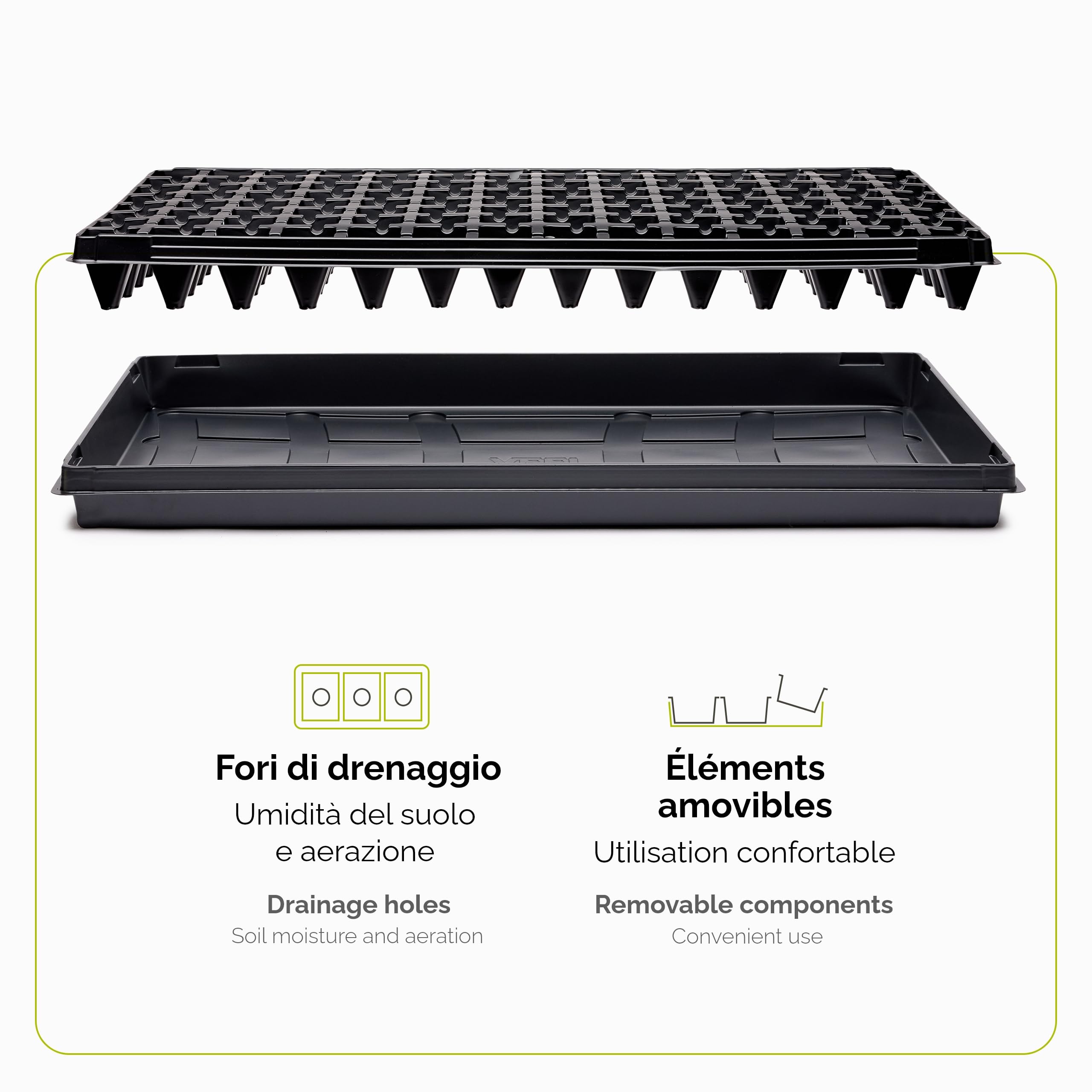 Garronda Confezione da 4 Semenzaio germinazione Vassoio Germinazione per Semi di Coltivazione di Piante da Interno Mini Serra GD-0066 (53x32 cm; 112 Cellule; Nero)