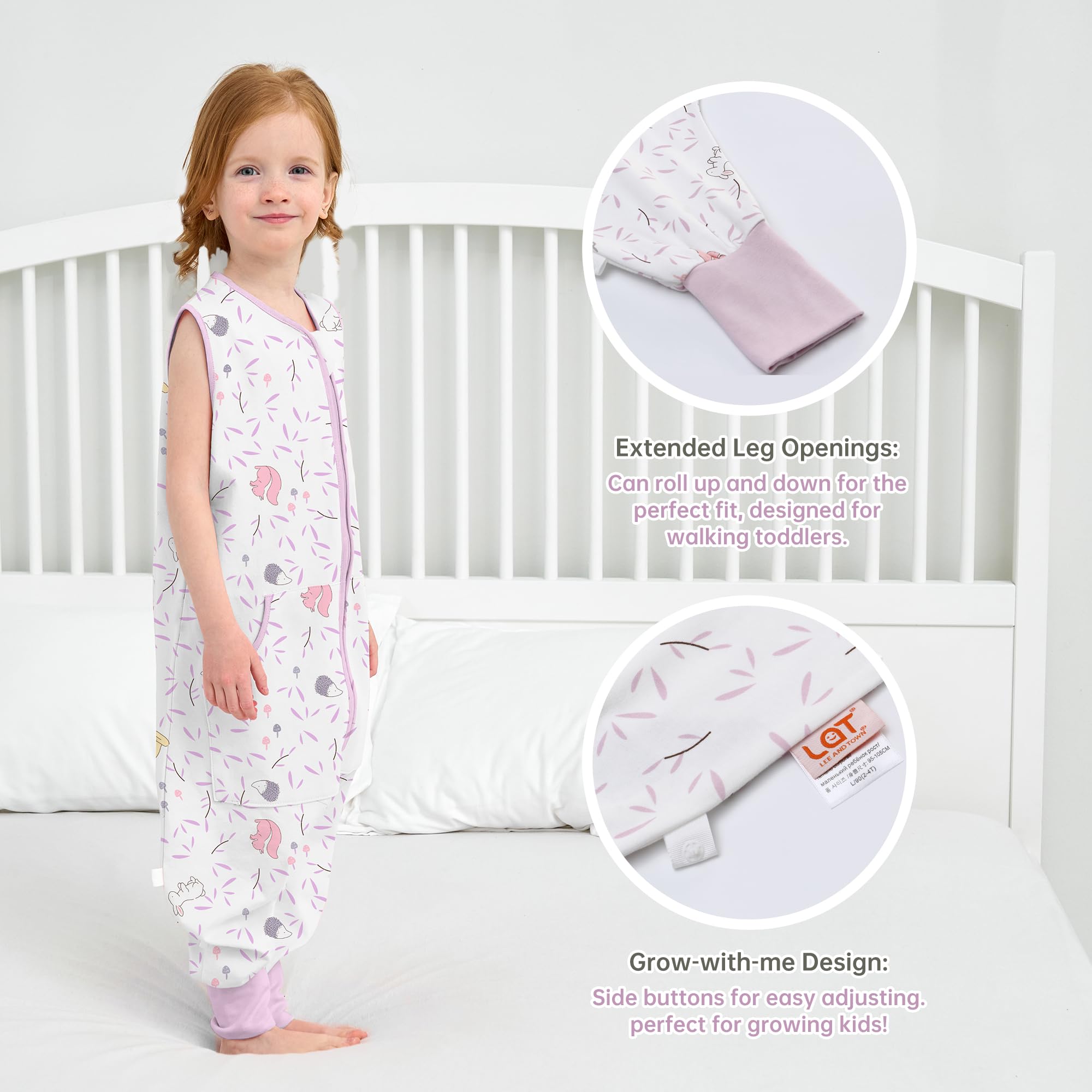 LAT Paquete de 2 Saco de Dormir para Bebé con Pies, 0,5 TOG Saco de Dormir Bebe Verano, 100% Algodón Transpirable Pijiama Manta con Pies para Bebe (Conejo+Blanco, L)