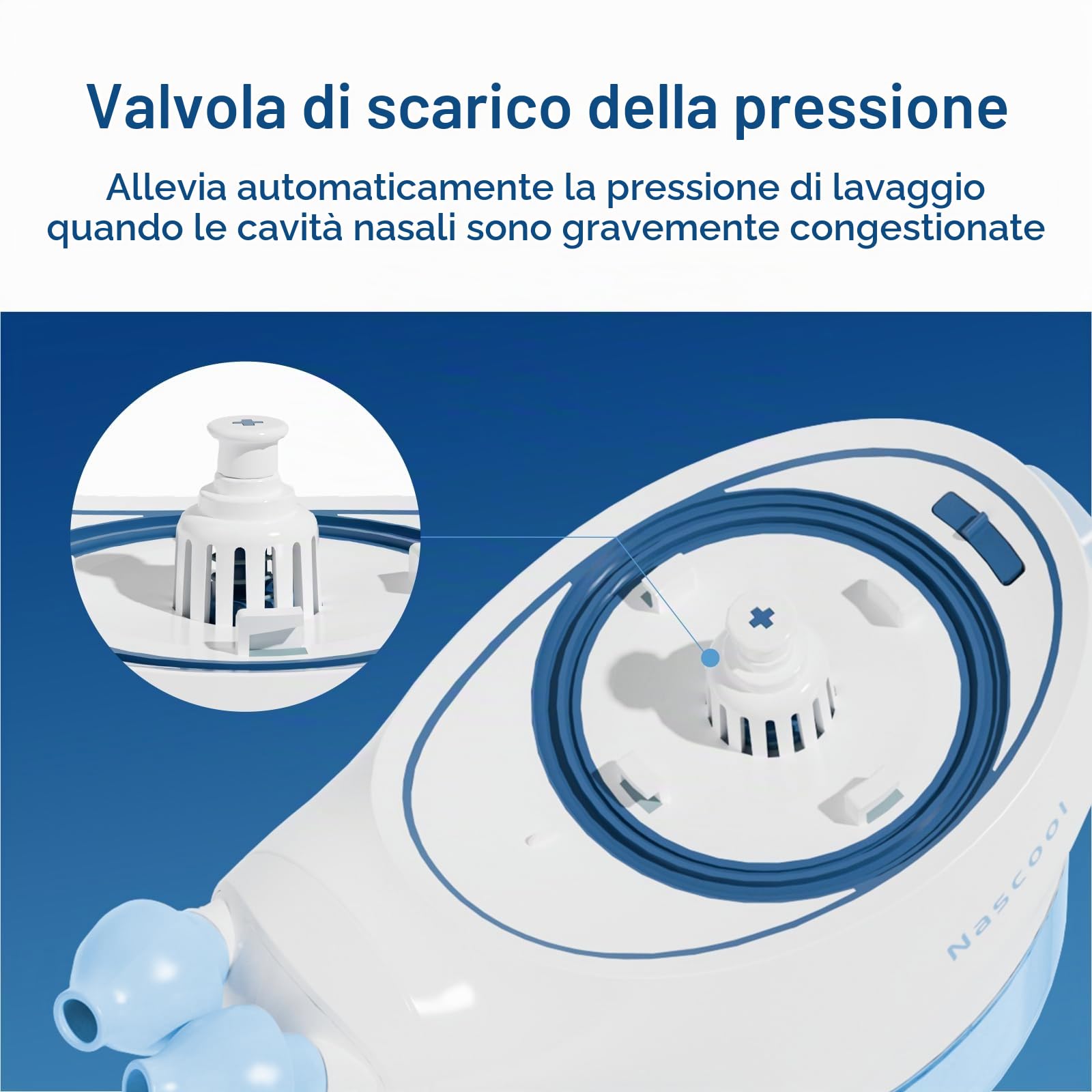 Sistema di irrigazione nasale Nascool, doccia nasale per adulti, macchina elettrica per l'irrigazione del seno Neti Pot per la cura del naso con 50 sali nasali, blu