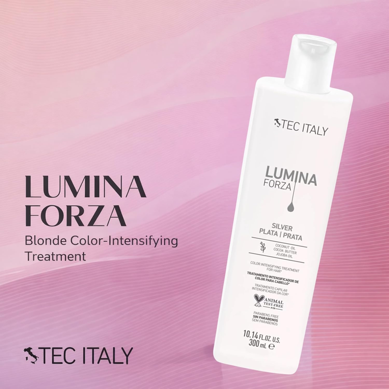 Tec Italy Lumina Forza Silver Color Enhancing Treatment for Gray, Silver & Blonde Hair, Neutralizes Yellow Tones, Enhances Shine, 10.14 fl oz (300 ml)