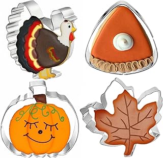 Sponsored Ad - 4 Pcs Large Fall Thanksgiving Cookie Cutter Set with Recipe Instructions, Holiday Shapes of Pumpkin, Maple ...