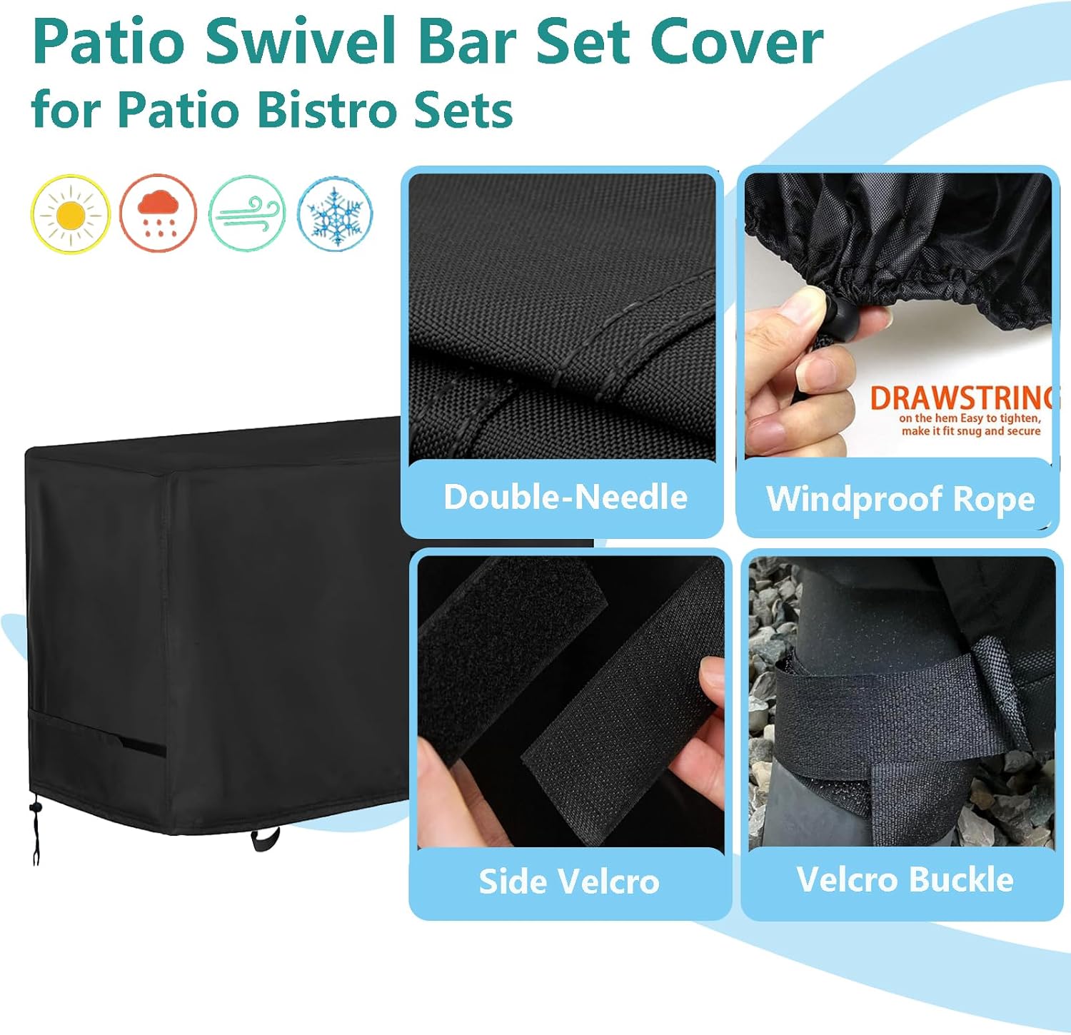 Oslimea Bar Height Patio Set Cover, Outdoor Bistro Set Cover for High Top Bar Table and Chairs/Outdoor High Stool Bistro Set 3 Pieces, Waterproof and Windproof, 70" L x 32" D x 47" H