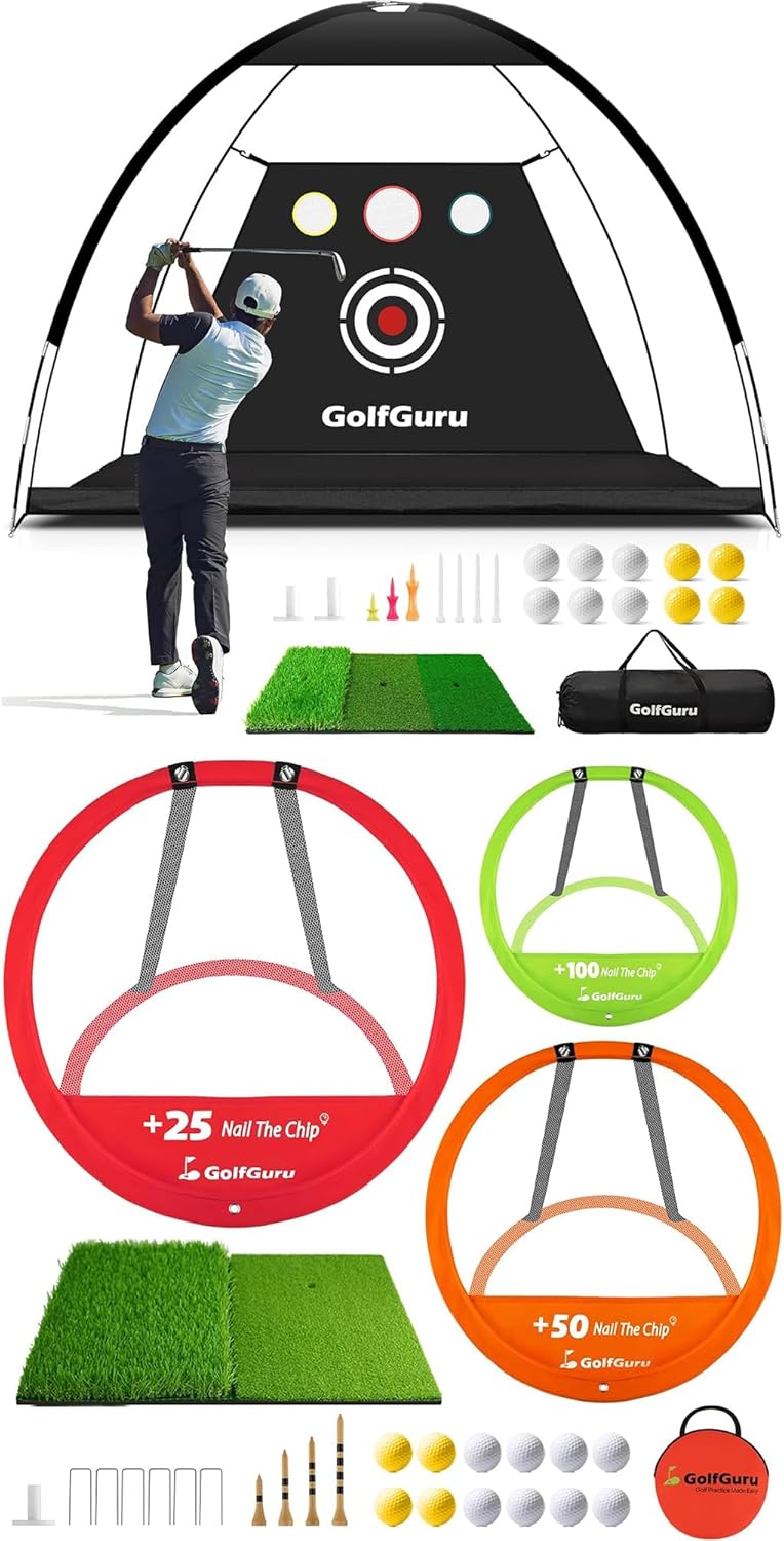 10x7ft All in 1 Golf Practice Net with XL Tri-Turf Golf Mat and Golf Chipping Net Set