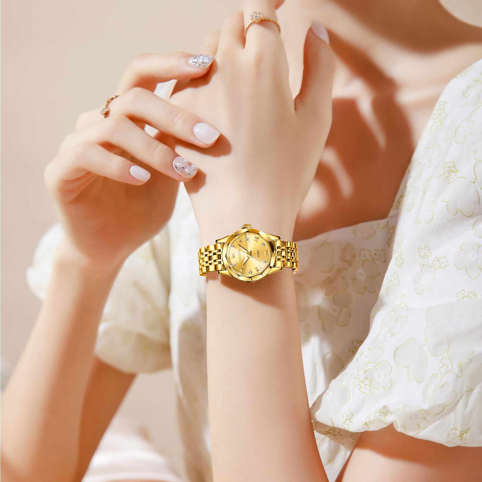 OLEVS Reloj Mujer, Analógico Cuarzo Acero Inoxidable Pequeña, Números Romanos árabes Lujo Mujer Diamantes, Resistente Agua Luminiscente Fecha