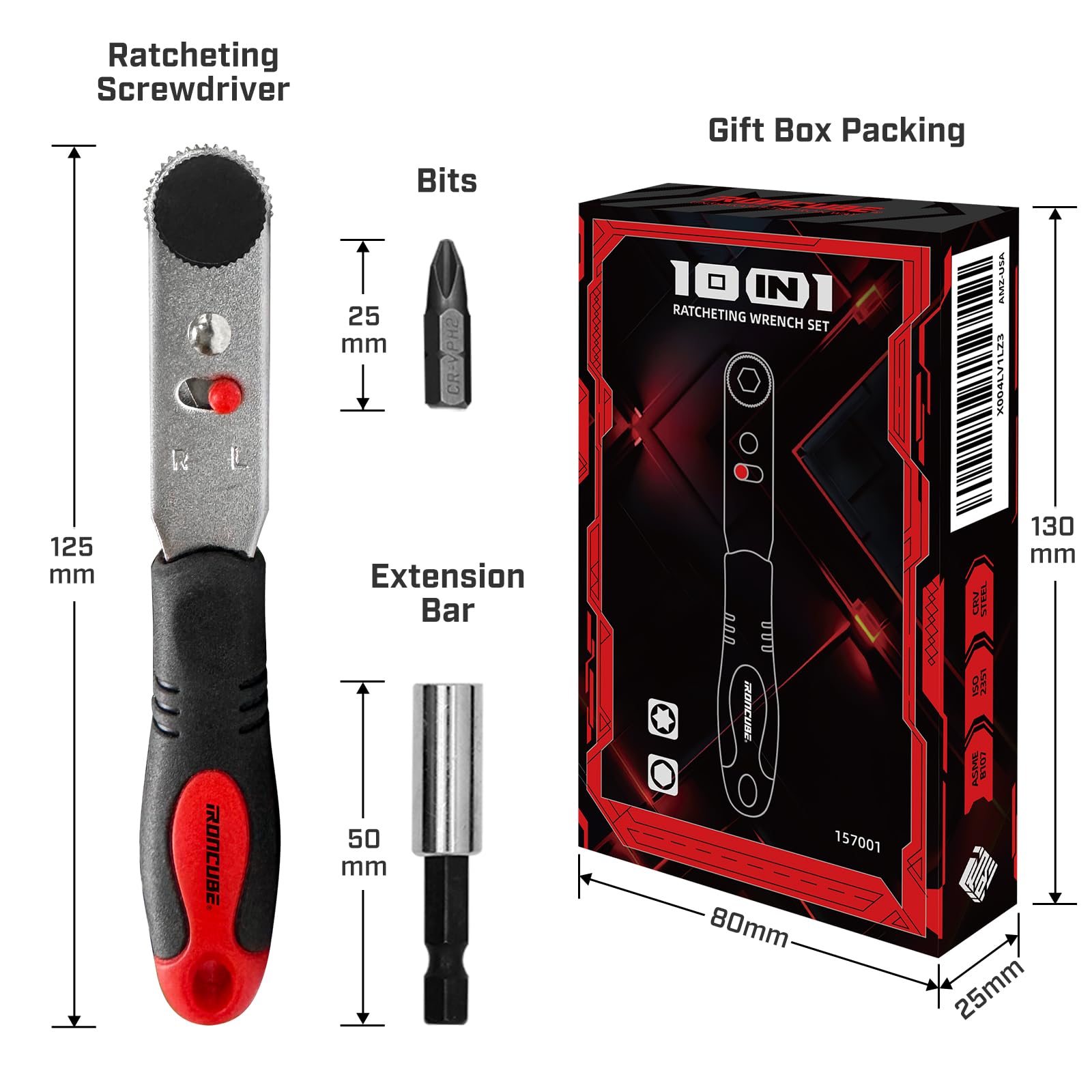 IRONCUBE Angle Ratchet Screwdriver Set: 10 Piece Magnetic Bit with 90 degree Mini Offset Low Profile Reversible Drive Handle - DIY Bike Tight Spaces