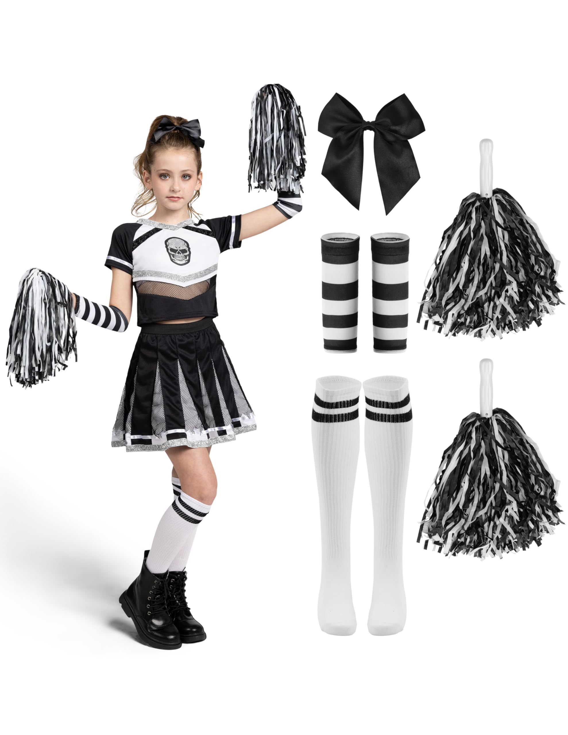 Spooktacular Creations Cheerleader Costume for Girls Black Scary Cheerleader Outfit