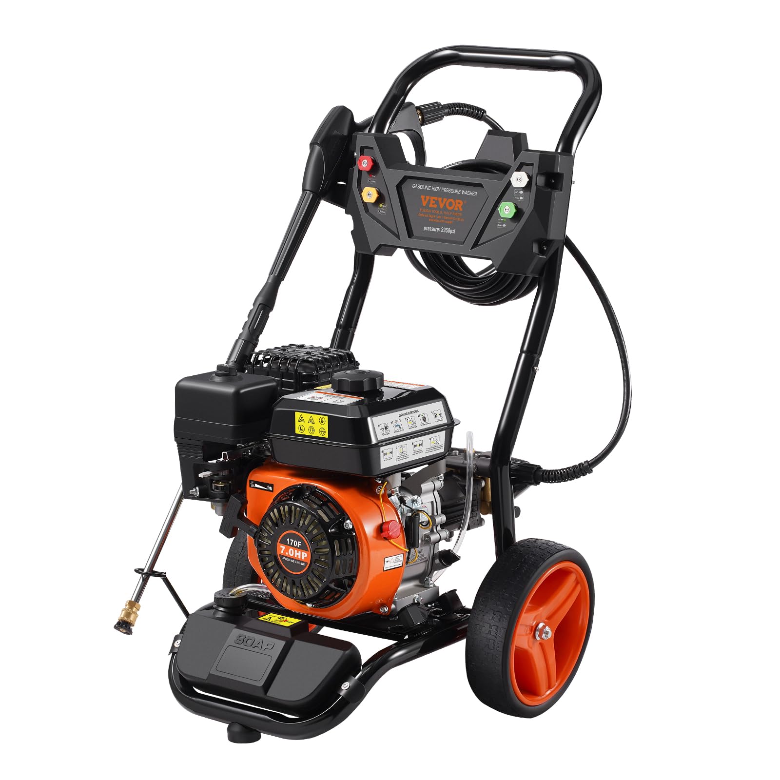 VEVOR Lavadora de Alta Presión a Gas Vertical 3950 PSI 2,6 GPM Limpiador de Alta Presión 10 L/min con Bomba de Cobre, Pistola Rociadora, Varilla de Extensión, 5 Boquillas para Casas, Vehículos