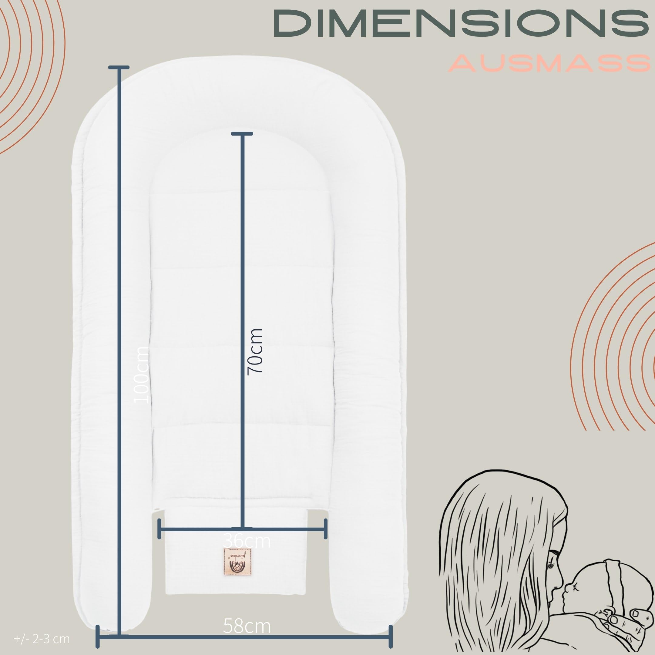 PIMKO Nido per Neonato Riduttore lettino per neonati Culla 60 x 90 cm mussola di cotone, colore: bianco