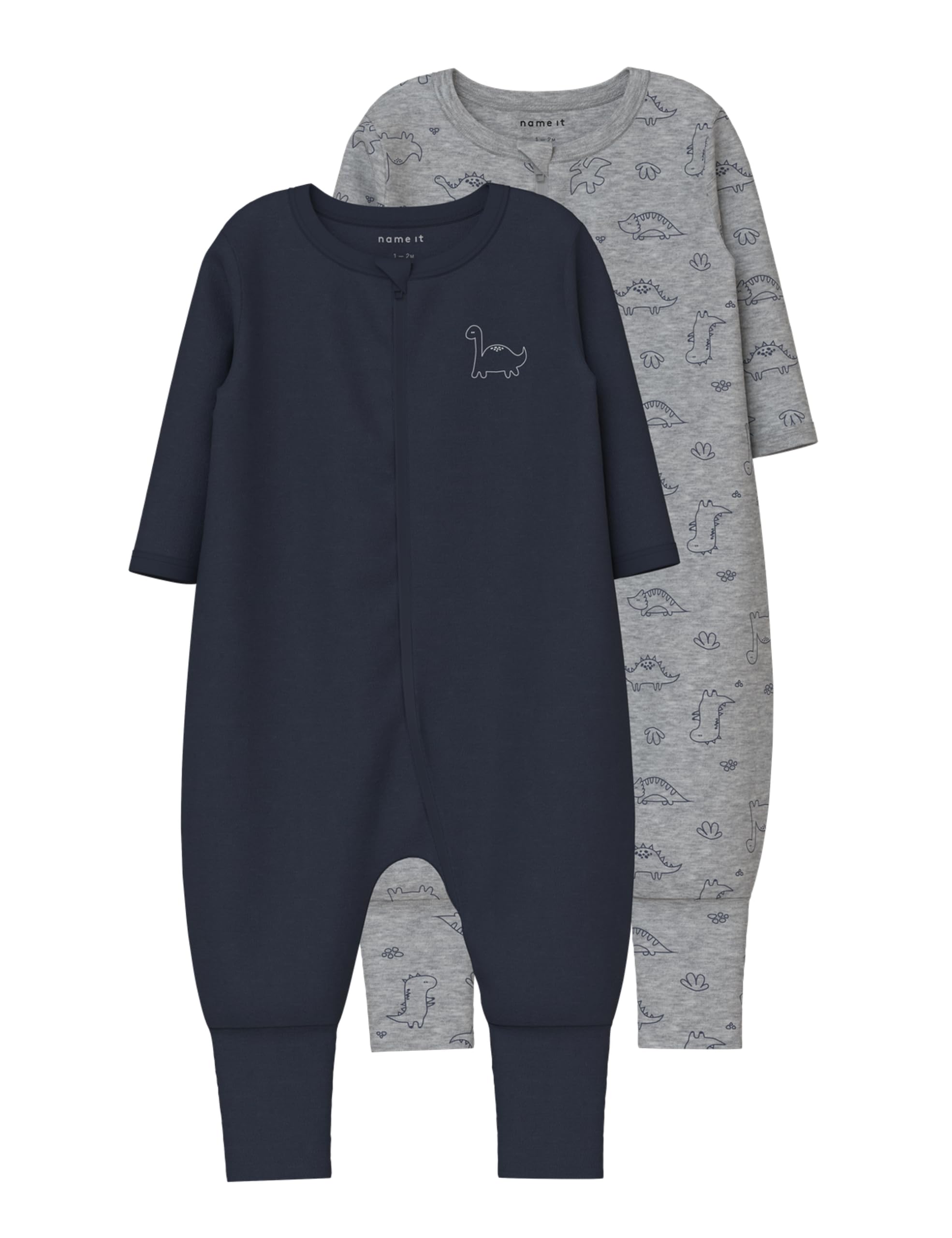 Name it baby Heren Nbmnightsuit 2P Zip Ff Grey Dino Noos (2 stuks), gemengd grijs, 98