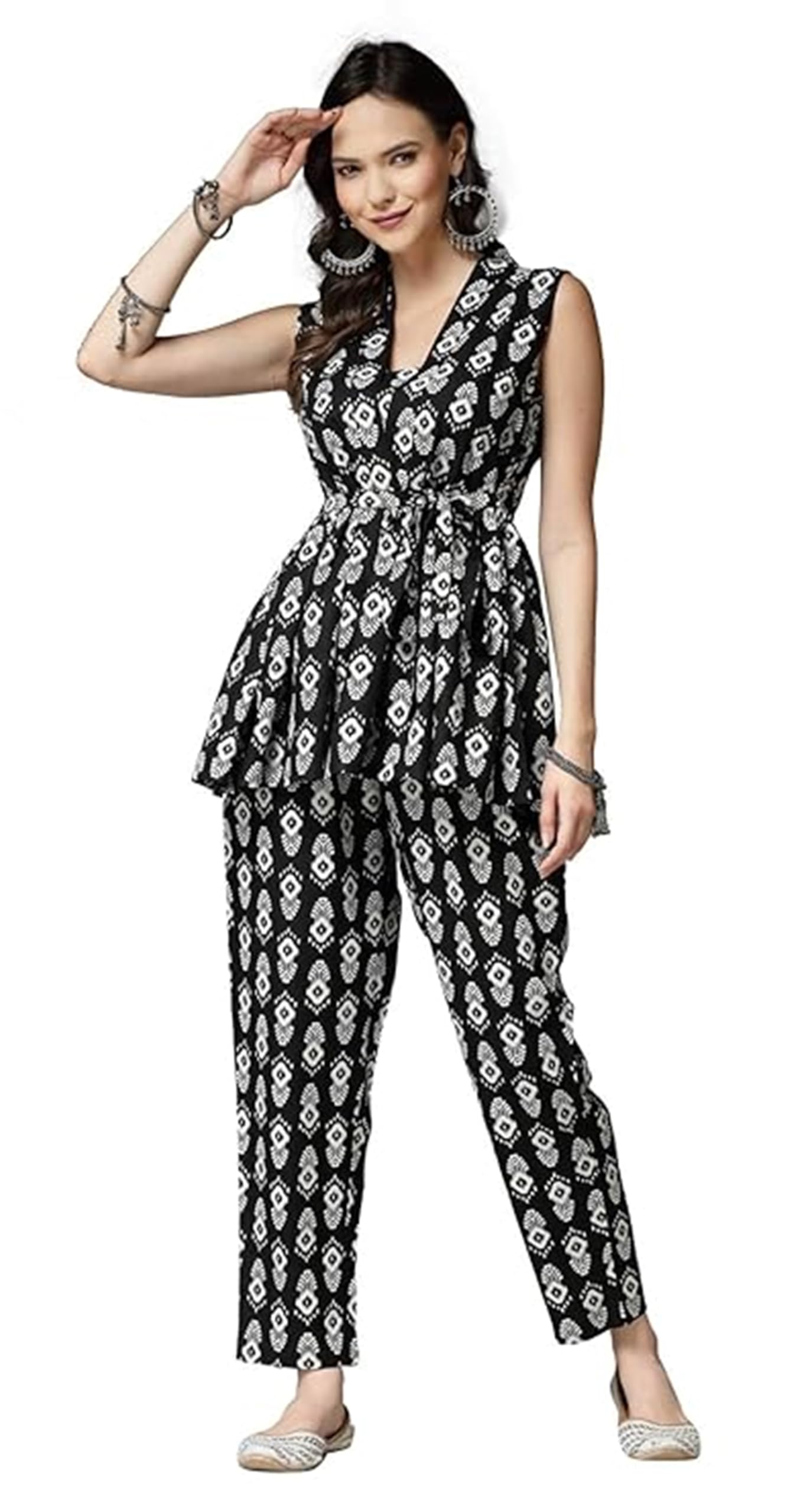 shopirio Women's Printed Rayon Co-Ord Set, Black Top and Pant Set (Black, Medium)-picture-30