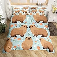 Vista 7 de Capybara - Funda de edredón tamaño matrimonial, funda de edredón divertida 3D de Capibara para niños, funda de edredón Kawaii ratón, animales