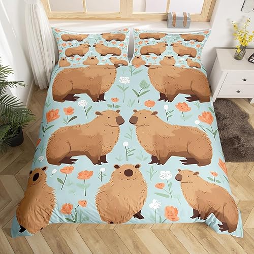Miniatura 7 de Capybara - Funda de edredón tamaño matrimonial, funda de edredón divertida 3D de Capibara para niños, funda de edredón Kawaii ratón, animales