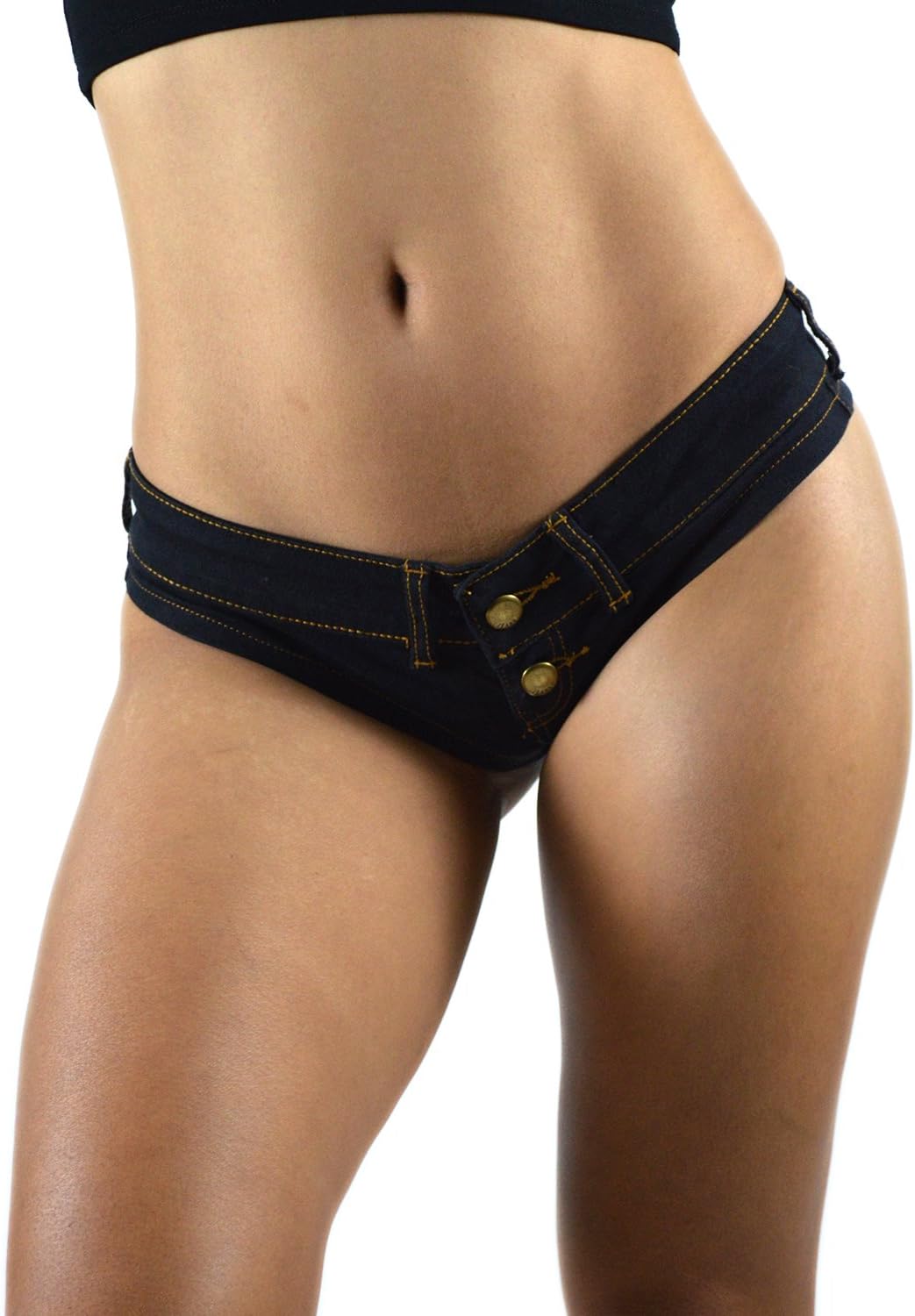 Women's Sexy Denim Thong Cheeky Jeans Shorts Small (US 2-4) Black
