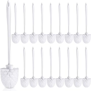 20 Pcs 14.2 Inch Toilet Brush Long Handle Toilet Bowl Brush Plastic Scrubber with Hook Hole White Soft Bristle Cleaner Handled for Bathroom Cleaning Supplies