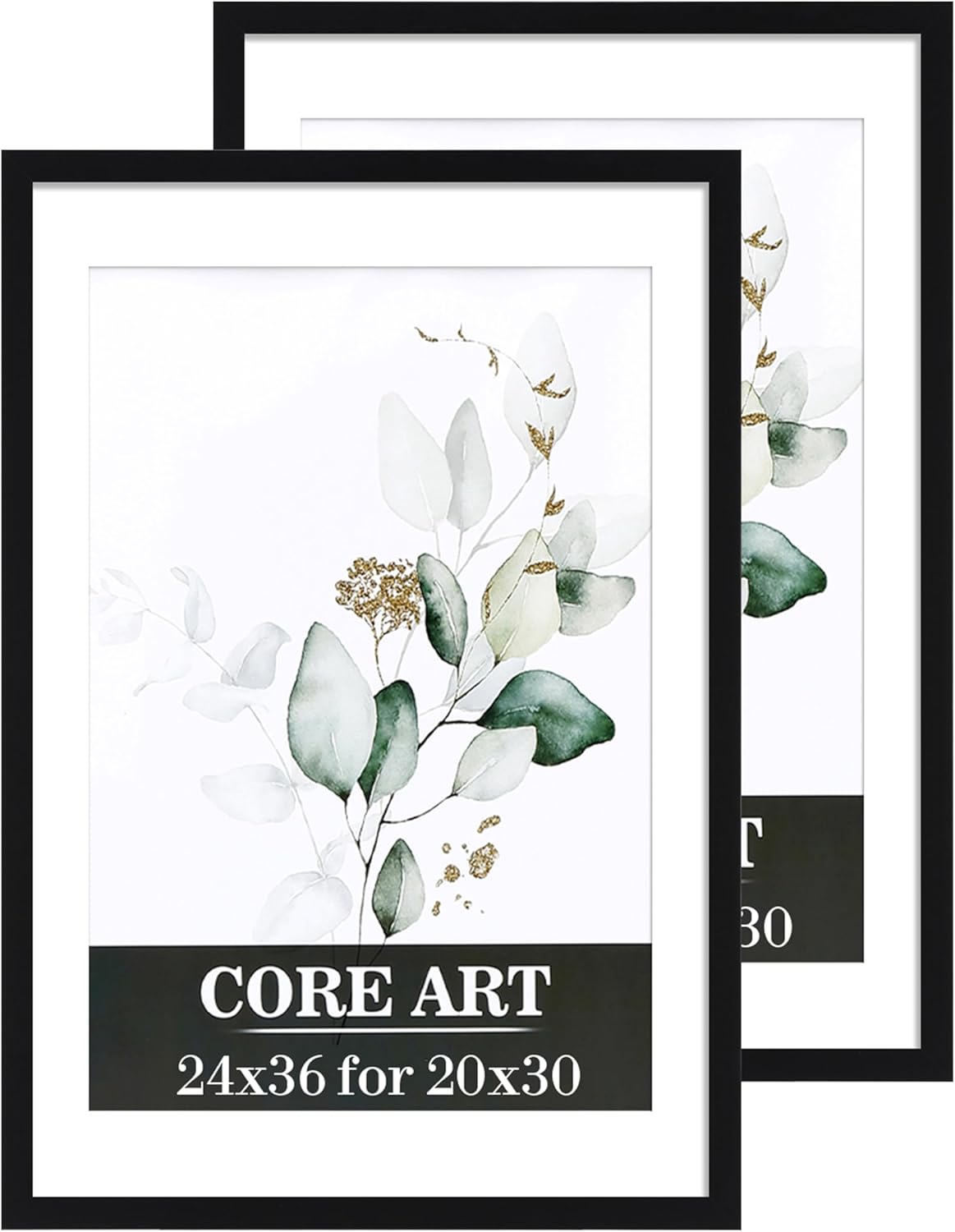 CORE ART 24x36 Poster Frame, Black 24x36 Frame, Display Pictures 20 x 30 with Mat or 24 x 36 Without Mat - Horizontal and Vertical Wall Mounting,2 Pack Black 24x36 - 2 Pack