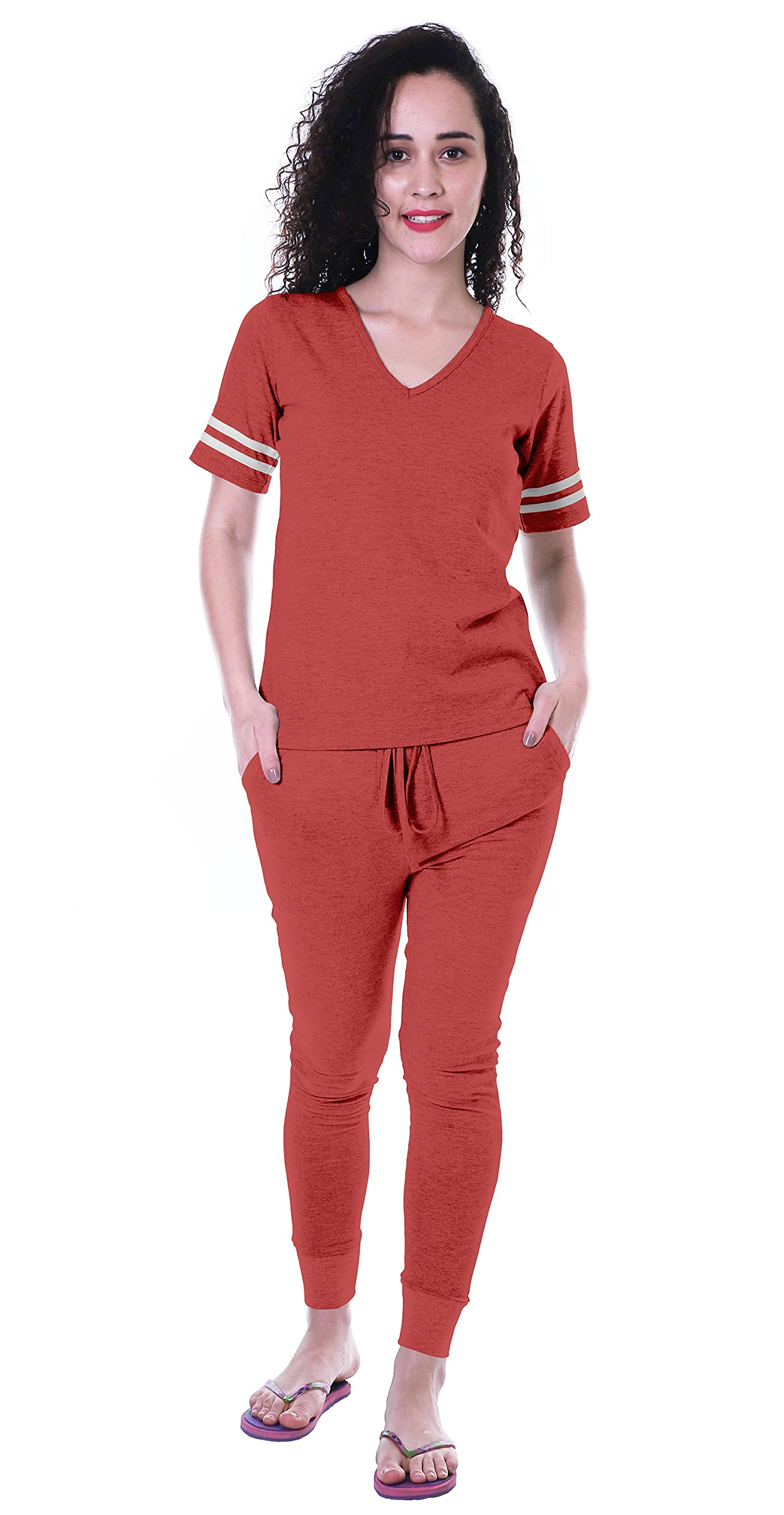 Moomaya Womens Plain Nightwear Set w/ Pyjama Cotton Sleepwear 2 Pcs Nightdresses