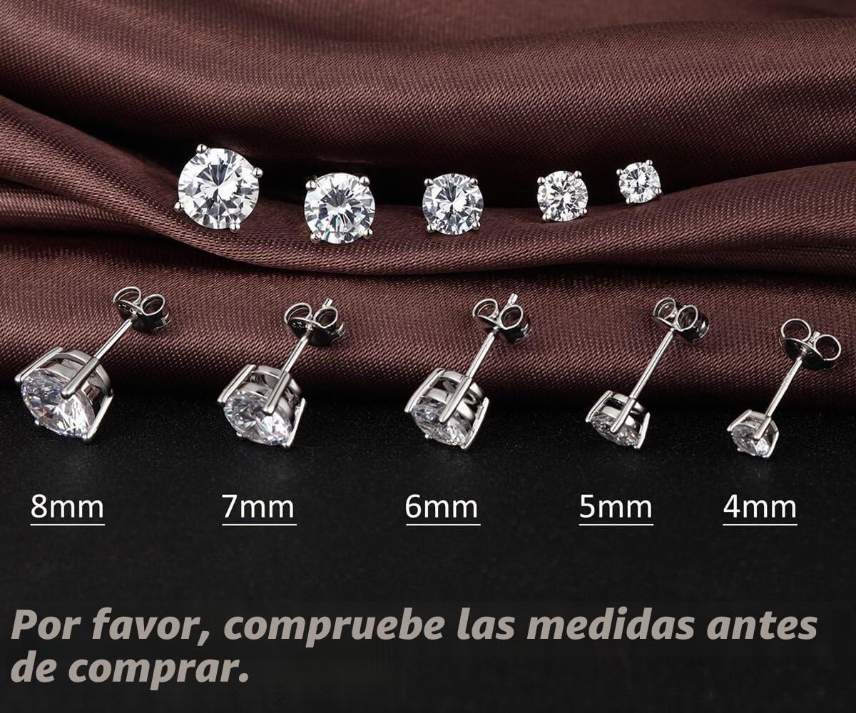 18K Blanco Oro Plateado Pendiente Brillante Diamante Hombre Mujer Circonitas Pendientes Plata de Ley 925 Regalo de Cumpleaños Navidad San Valentin Color Blanco