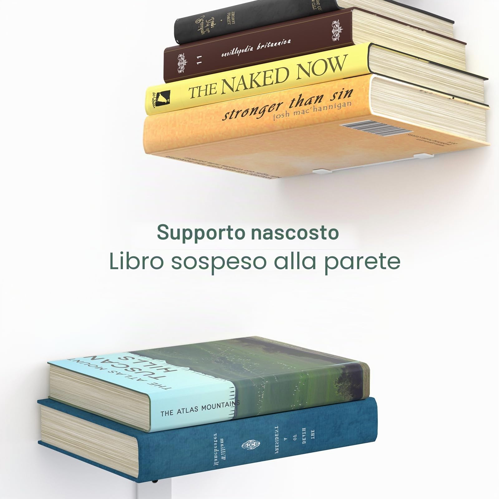 Mefirt Mensole Libri Invisibili, 8 Scaffali Verticali, Mensole da Muro Invisibili per Libri, Libreria Invisibile da Parete per la Camera da Letto, Decorazione per L'ufficio, 4 Pezzi, Bianco