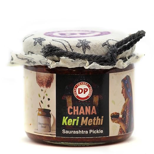 Saurashtra Special Chana-Keri-Methi Pickle | Gujarati Achaar | Tangy and Spicy | Sun-Dried. No Artificial Colours Or Preservatives | 100% Organic & Homemade Saurashtra Pickle, 250g
