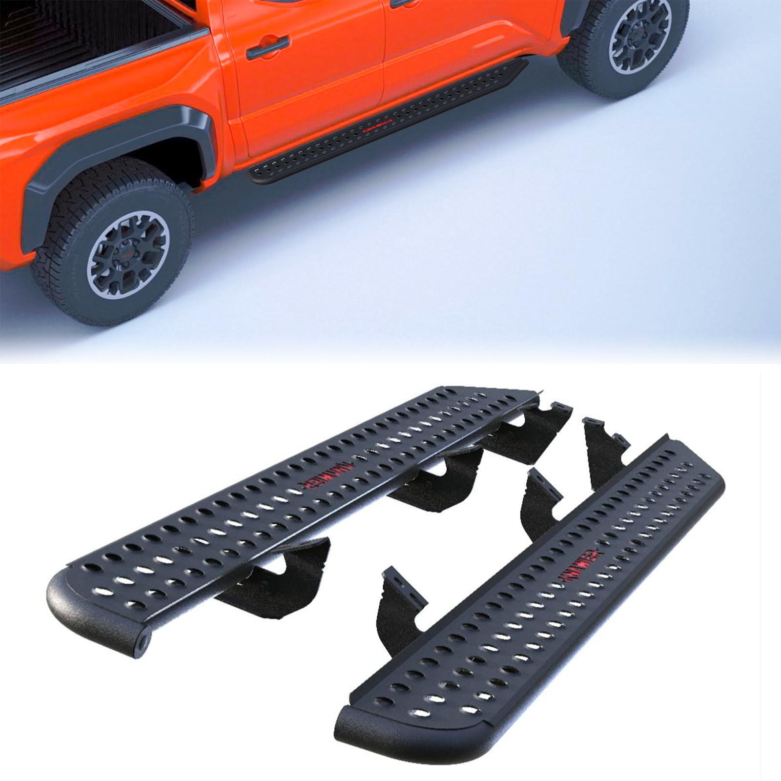 Running Boards for 2024+Tacoma Double Cab/Crew Cab with 4 Full Size Doors, 4th Gen Black Side Steps,Truck Step Bar,Textured Black Powder No Drilling (LH&RH)