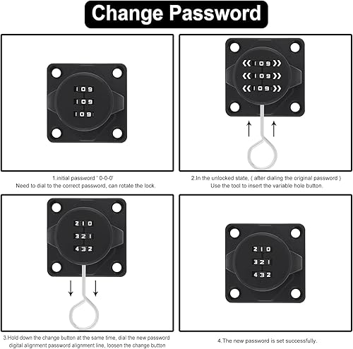 Miniatura 7 de Cerradura de armario combinada, cerradura giratoria de 3 dígitos con contraseña, cerradura de seguridad de puerta sin llave con código para puertas