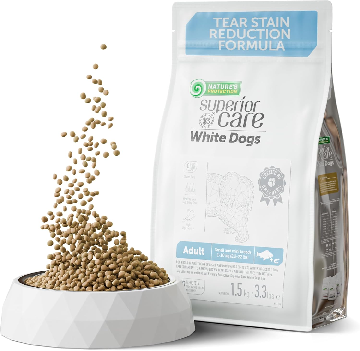 Nature's Protection & Tauro Pro Line Care Bundle: Grain-Free Dry Dog Food, White Fish Adult, 3,3 lb & Slicker Brush S for Desheding & Grooming