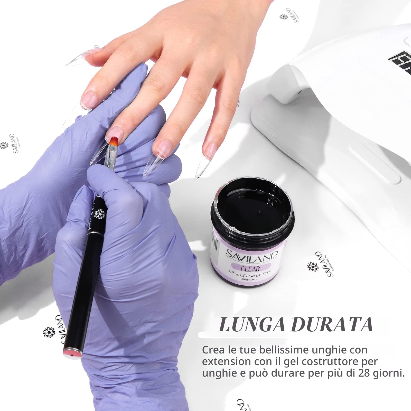 SAVILAND Kit Gel Costruttore per Unghie 3 pezzi 100 g Trasparente Rosa Chiaro e Bianco Gel Ricostruzione Unghie con pennello Grande Capacità Gel per Unghie Soak-off U V per Estensione