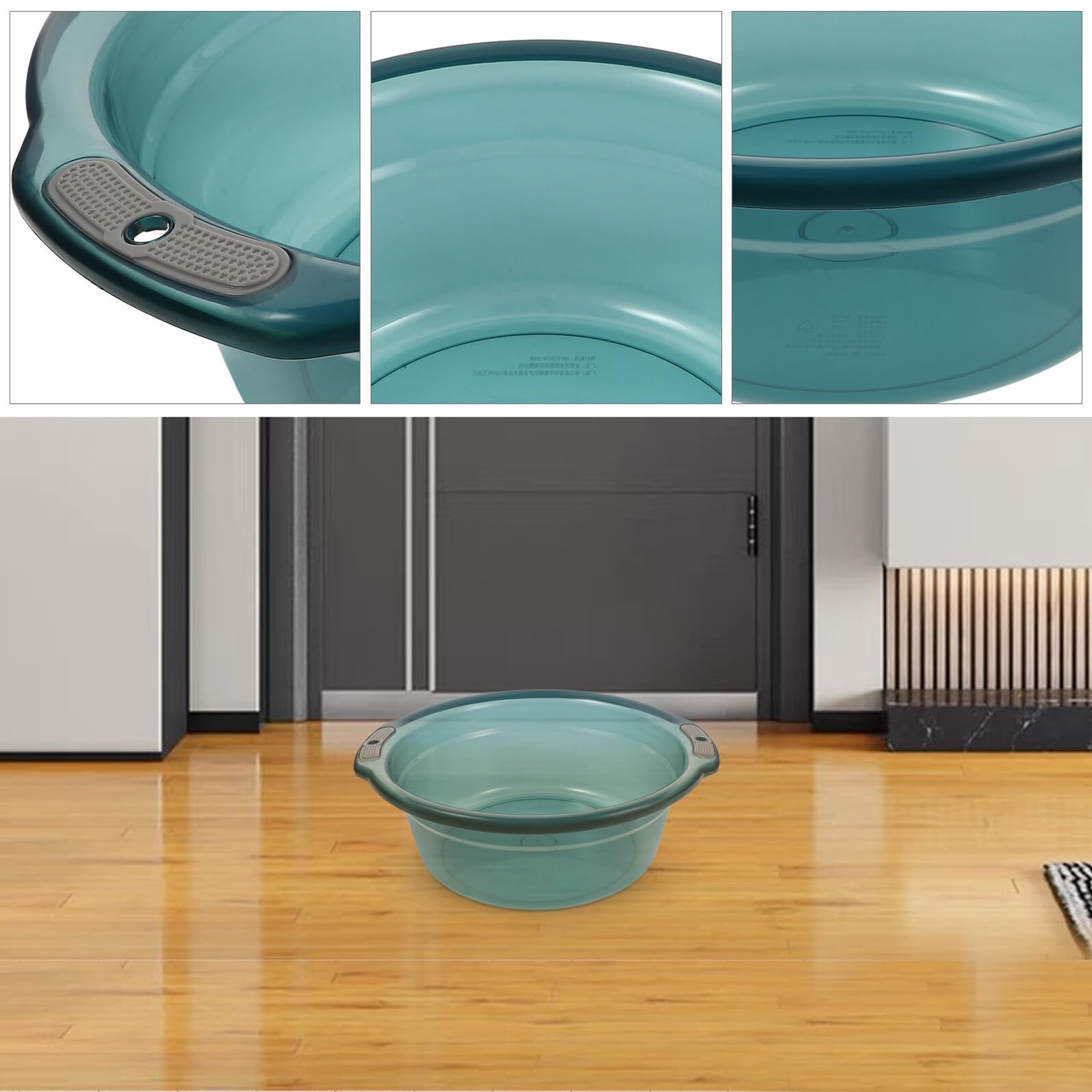 Bacinella con Manici Trasparente Rotonda in Plastica Blu | Capienza Ampia, Presa Sicura e Superficie Antiscivolo, per Lavaggio Mani e Pediluvio Domestico