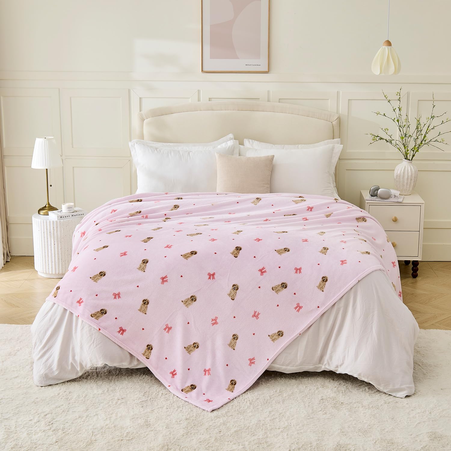 GC GAVENO CAVAILIA Puppy Bows Fleece Blanket Throw Pink 170x230 Cm