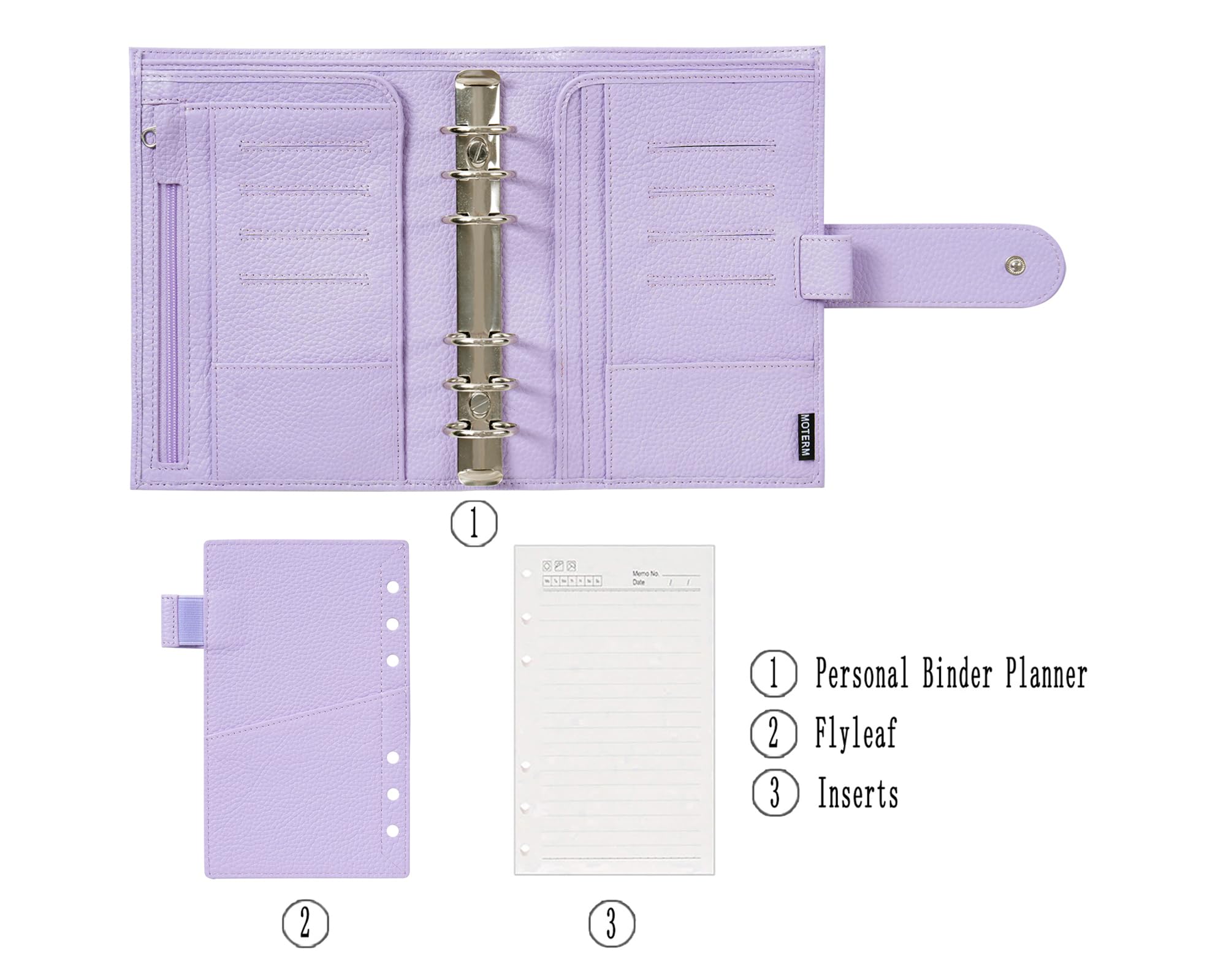 Moterm Organiseur Personnel Luxe En Cuir Véritable 30mm Gris Galet - Planificateur à Anneaux Élégant
