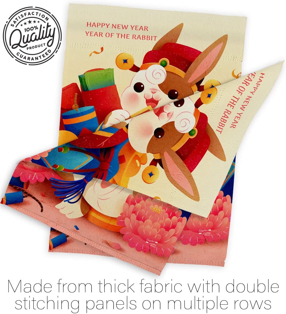 Luck Rabbit Year Home Decor American Flag Banner Pack Wall Art Patio Porch Lawn Garden Outdoor Decorations Tapestry Yard Signs Lunar New Year Gifts Spring Festival Chinese Decorations Made In USA