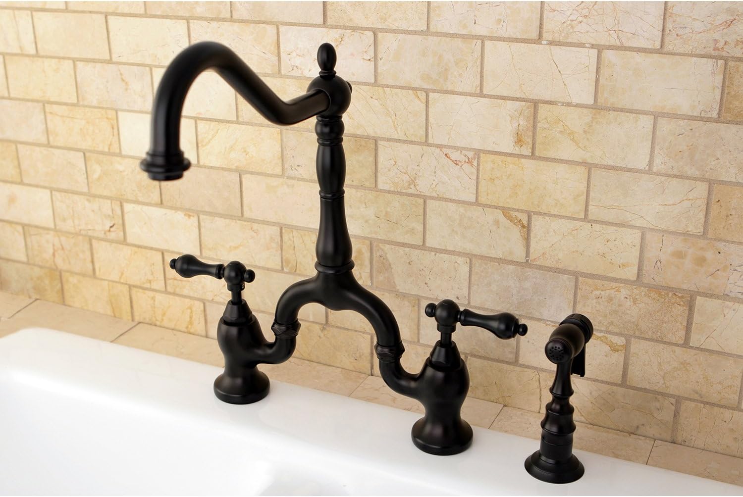 Kingston Brass KS7755ALBS English Country Bridge Kitchen Faucet, Oil-Rubbed Bronze, 8 x 8.25 x 14.5