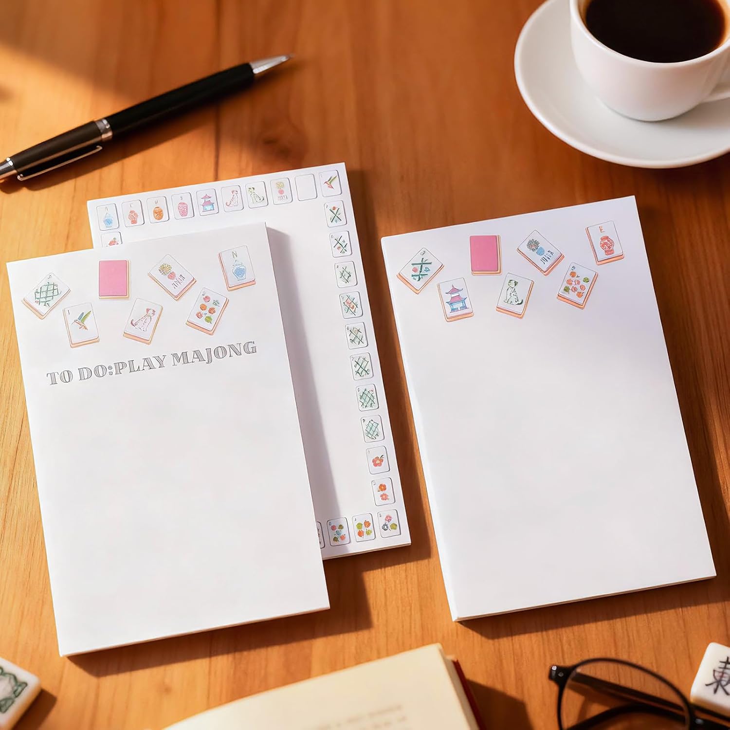 3 Pack Majong Gifts 5.5 x 4.25 Inches Mah Jong Notepad 50 Sheets Each, 80gsm No-bleed Paper, Easy to Tear Sturdy Binding, Pocket Notebook Portable for Journaling, Shopping Lists, Drawing