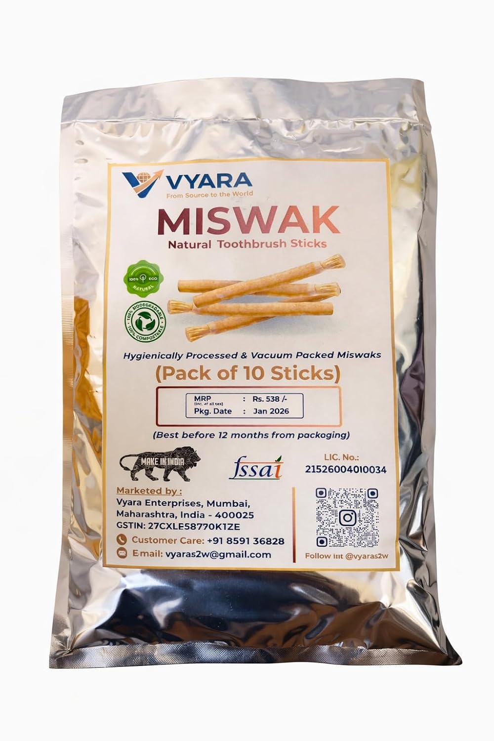 Miswak Stick for Teeth Cleaning – Natural Tooth Brush for Teeth Cleaning | Traditional Islamic Sunnah Dental Care | Manual Miswak Sticks for Adults (Pack of 10)