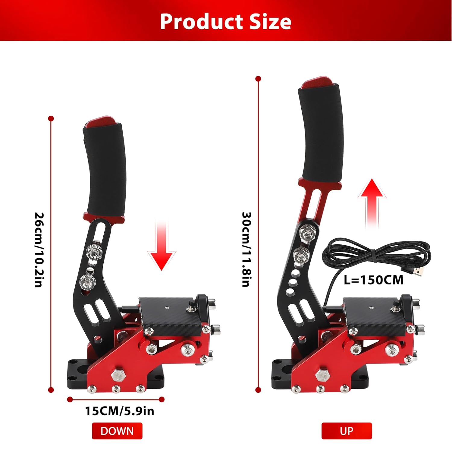 Upgrade 2-in-1 64 Bit USB Handbrake for G920 Compatible with Xbox/Xbox series S/Xbox series X + PC System for Simulated Racing Games with Non-Contact Plus Hall Sensor and Clamp (Black+Red)