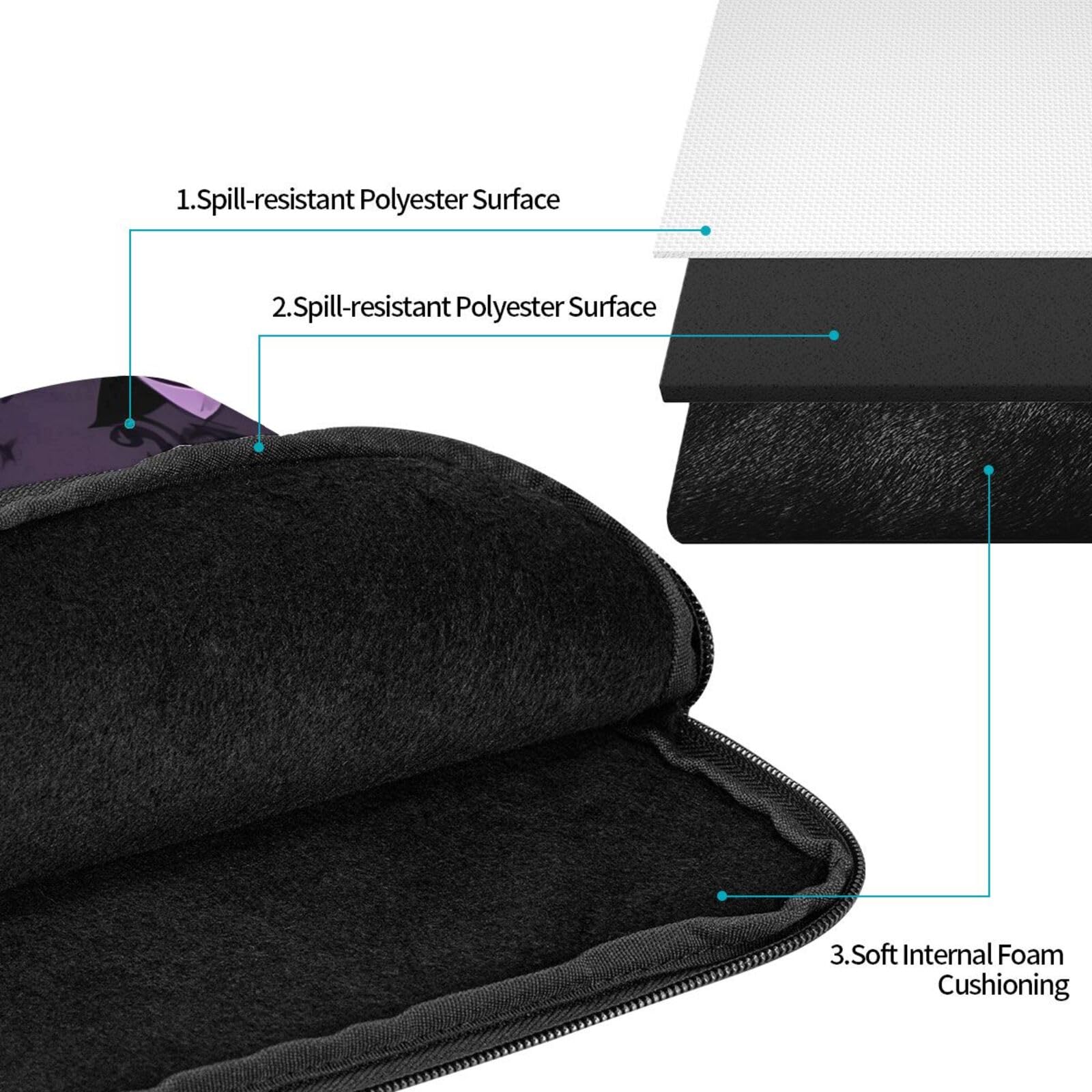 Purple Black Goth Spooky Laptop Sleeve Case Waterproof Shockproof Notebook Case Cover Fashion Briefcase Bag Lightweight Computer Bag for Women Men 12 inch